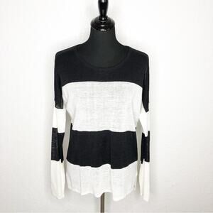 Line black white striped linen blend lightweight sweater top size Small